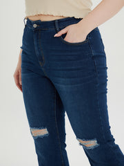 Women's Washed Ripped Flared Leg Jeans