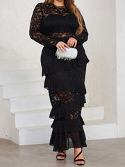 Contrast Lace Long Sleeve Maxi Dress