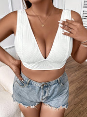 Plus Size Textured Deep V-Neck Bikini Crop Top