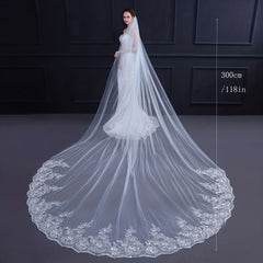 Floral Lace Edge Head Veil With Comb Wedding Bridal Hair Accessories