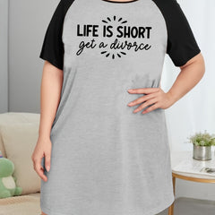 Slogan Print Raglan Sleeve Round Neck Tee Sleep Dress