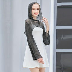 Glitter Ruffle Shawl Thin Hooded Wrap Long Sleeves Cover Up