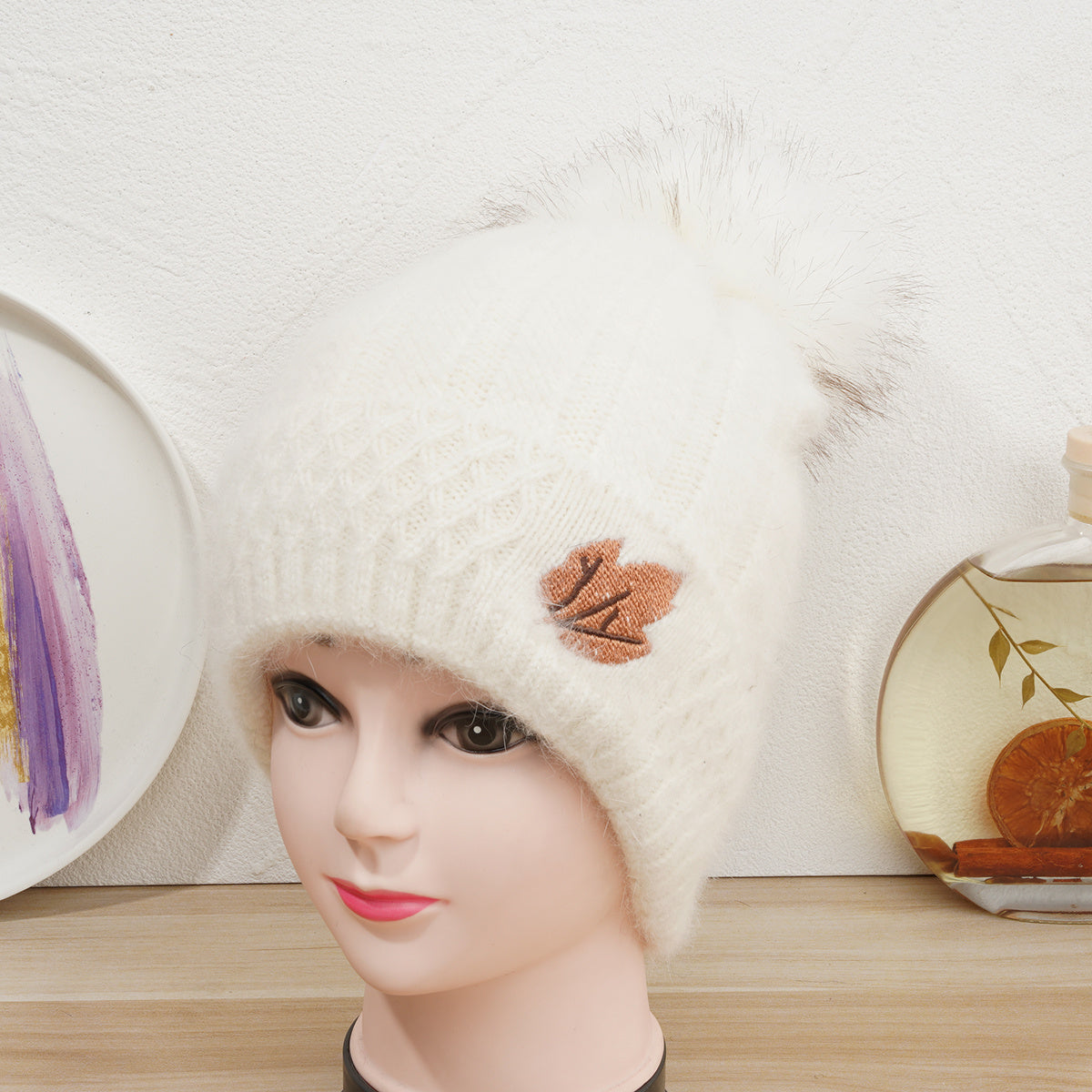 Women's Winter Beanie Hat With Pom Pom Velvet Knitted Hat