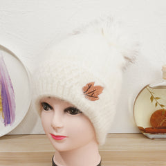 Women's Winter Beanie Hat With Pom Pom Velvet Knitted Hat
