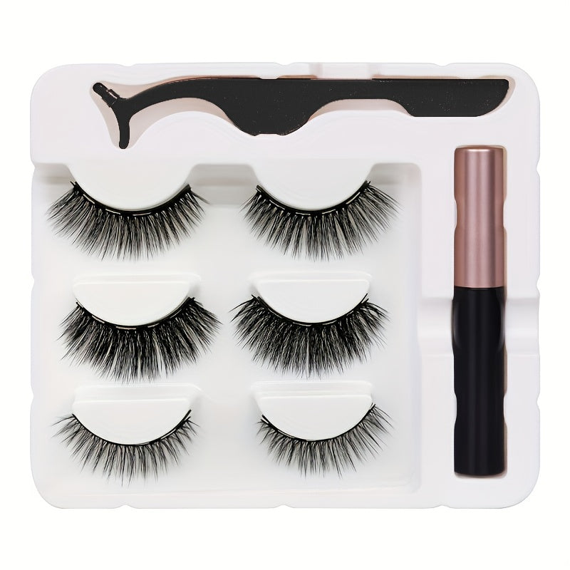 Magnetic Eyelashes Set with Eyeliner and Tweezers - Fluffy & Wispy