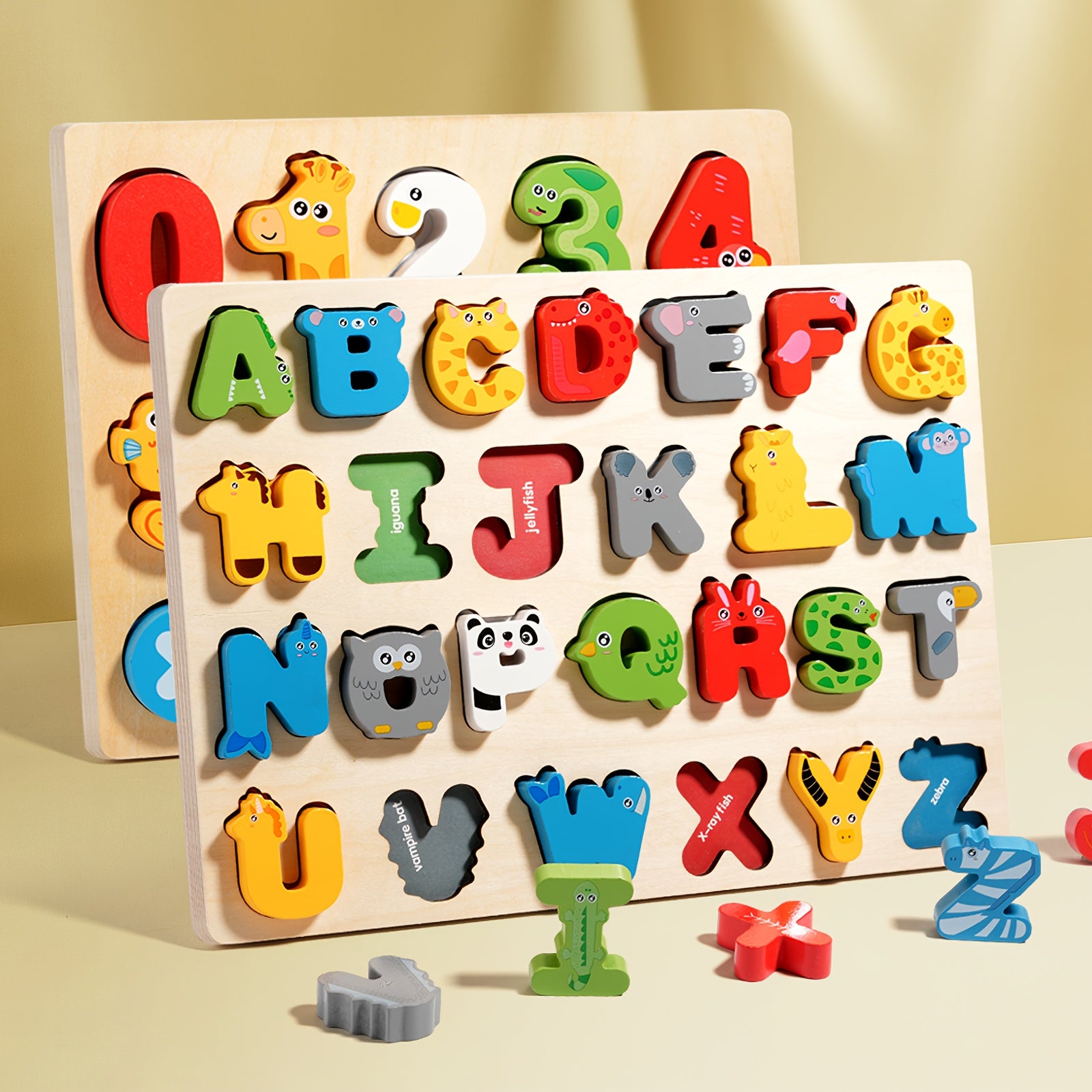 Educational Wooden Puzzles for Toddlers Animal Shaped Numbers And Letters