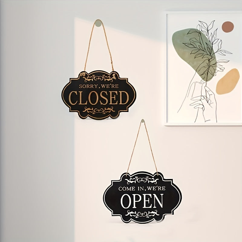 Double Sided Wooden Door Plate - OPEN CLOSED Sign