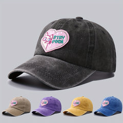 Heart Cat Patch Baseball Cap Embroidery Washed Distressed Cotton Sun Hat