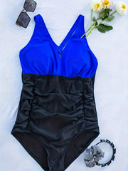 Colorblock V Neck One Piece Bathing Suit