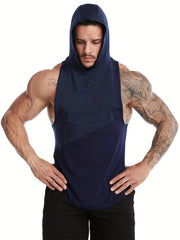 Men's Breathable Sleeveless Hooded Vest for Running Training Gym