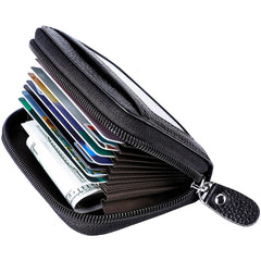 RFID Credit Card Holder with Zipper Leather Wallet