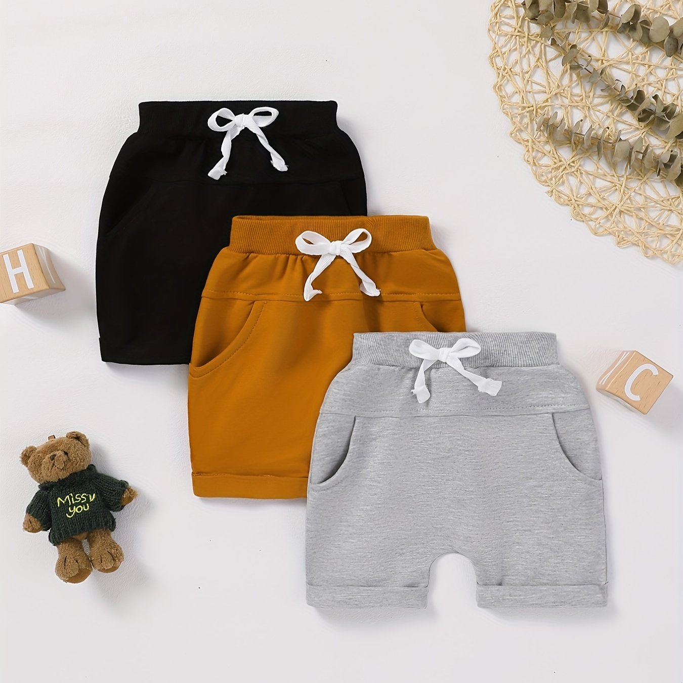 Boys Comfy Cotton Pocket Shorts, Multicolor Options
