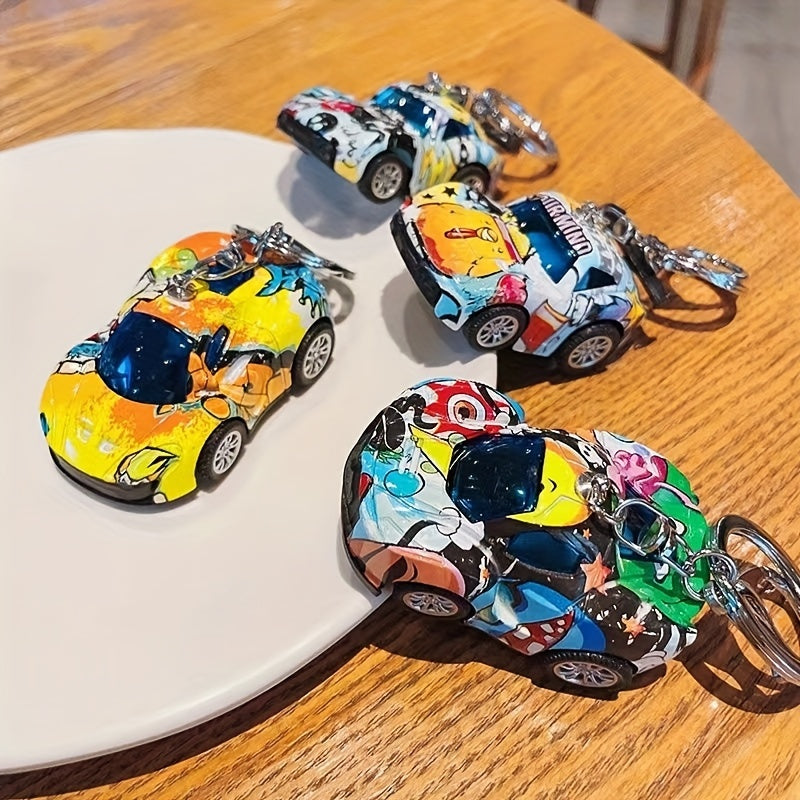 Graffiti Car Pendant Keychain Creative Decoration For Car Keys Backpacks Wallets