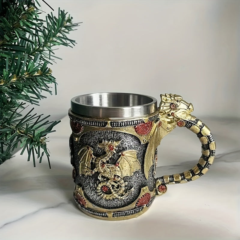 14oz Vintage Steel Beer Mug Dragon Design