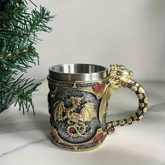 14oz Vintage Steel Beer Mug Dragon Design