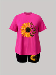 Plus Size Sunflower & Butterfly Print Top & Shorts Set