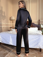 Satin Lounge Set Long Sleeve Top & Pants Women's Loungewear