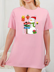 Snowman Print Lounge Dress Short Sleeve Nightdress