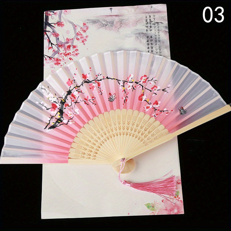 Vintage Chinese Style Flower Rattan Silk Handheld Fan