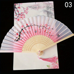 Vintage Chinese Style Flower Rattan Silk Handheld Fan