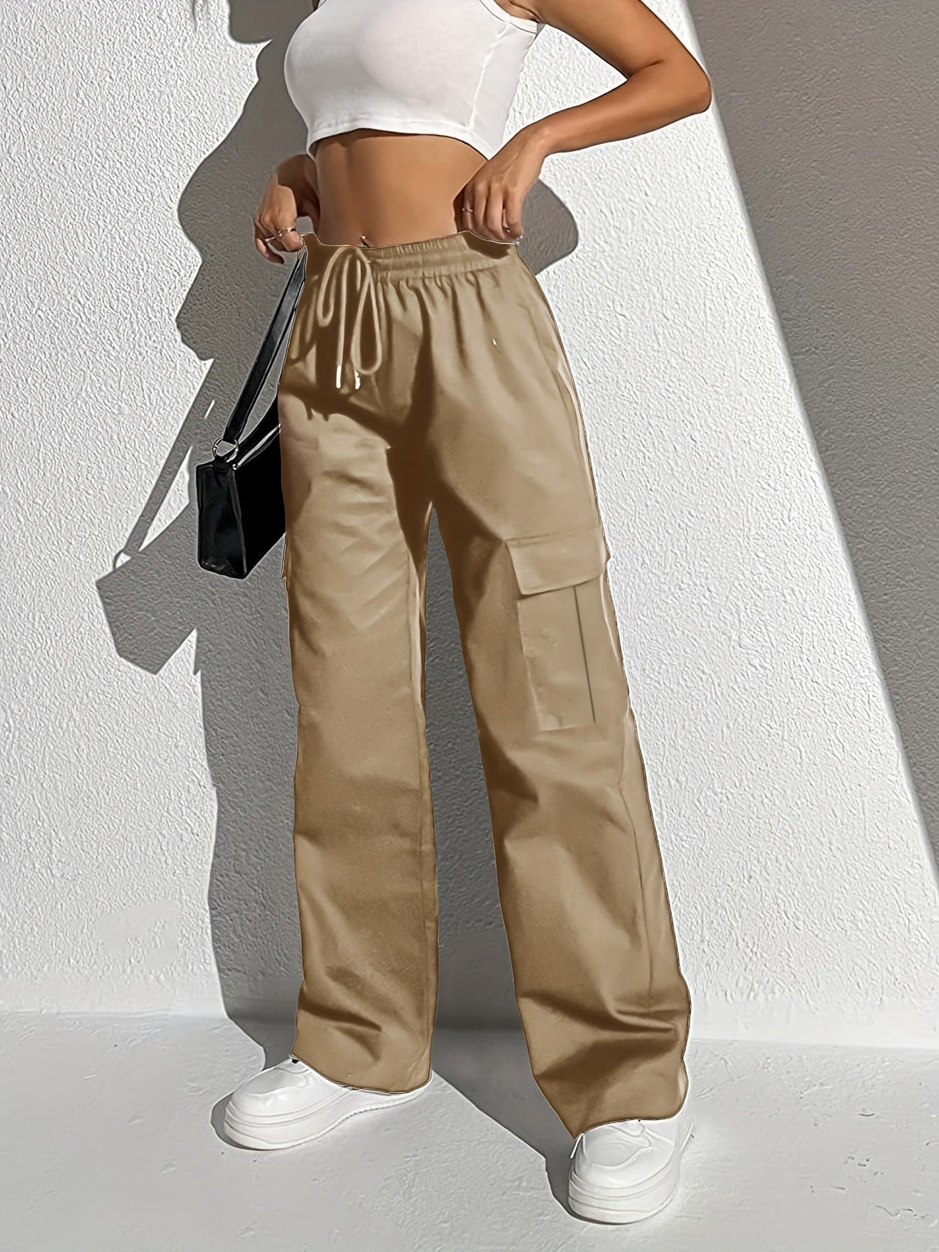 High Waisted Wide Leg Casual Pants with Drawstring