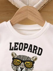 LEOPARD Pattern Girl's 2pcs Sweatshirt & Flared Pants Set