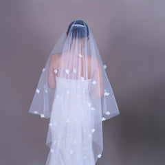 Romantic Floral Bridal Veil with Comb Double Layer Long Train