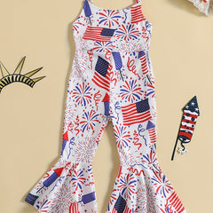 Girls' Cow Print Flare Bell Bottom Jumpsuit Vacation Outfit