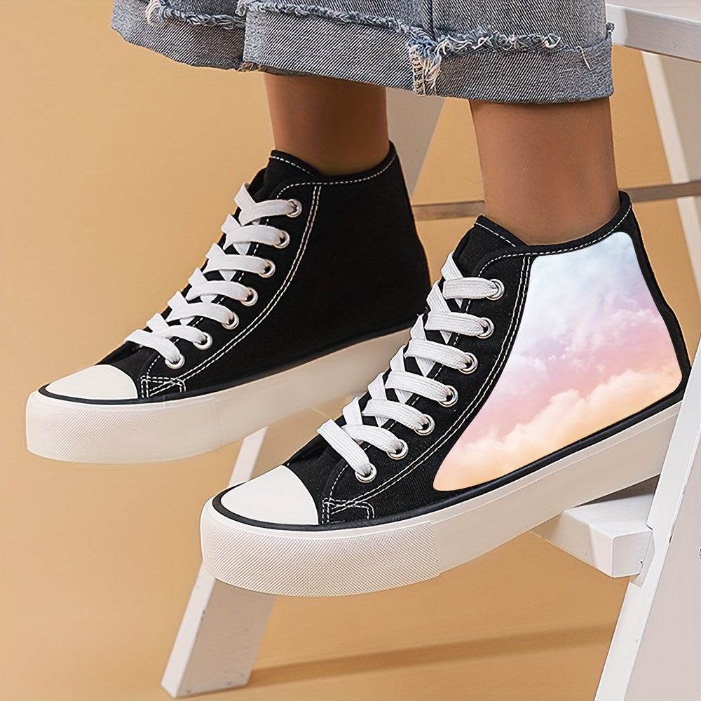 Dream Cloud Print High Top Canvas Sneakers Lace Up Skate Shoes