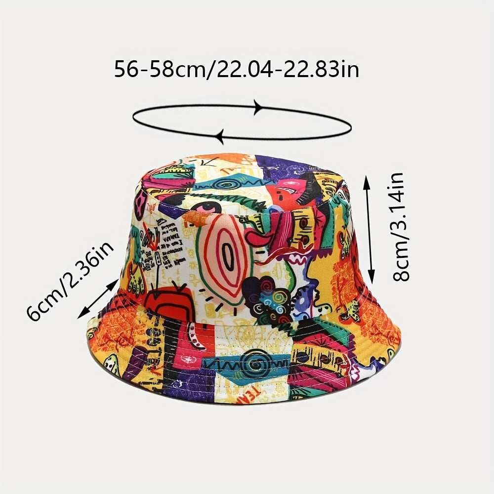 Abstract Cartoon Graffiti Bucket Hat Print Casual Fisherman Cap Unisex