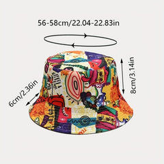 Abstract Cartoon Graffiti Bucket Hat Print Casual Fisherman Cap Unisex