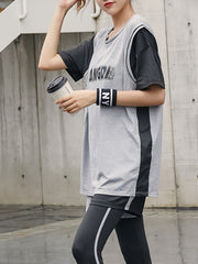 Quick Drying Contrast Sports T-shirt Round Neck Short Sleeves