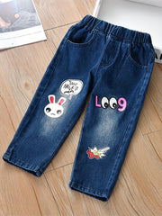 Girls' Graffiti Print Jeans Elastic Waist