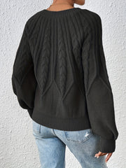 Cable Knit Lantern Sleeve Sweater Crew Neck Pullover Jumper
