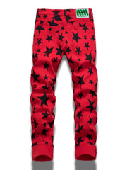 Y2K Style Star Pattern Slim Fit Jeans Men's Casual Stretch Denim Pants
