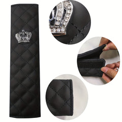 Crown Seat Belt Shoulder Protector Rhinestone PU Leather