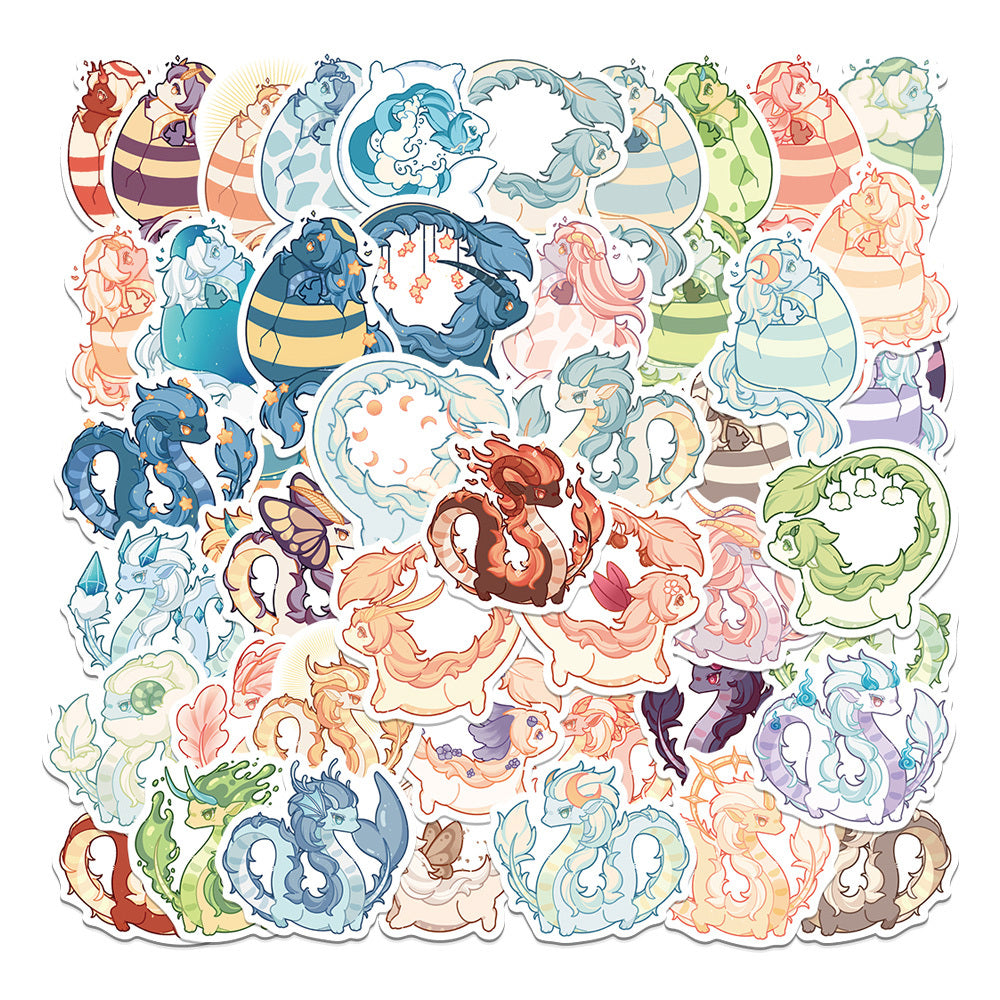 50 Sheets Cute Dragon Cartoon Stickers Non Slip Waterproof