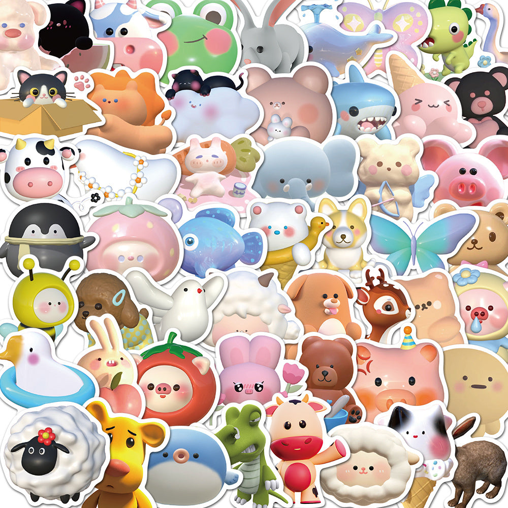 52pcs 3D Animal Waterproof Stickers For Luggage Phone Case Notebooks