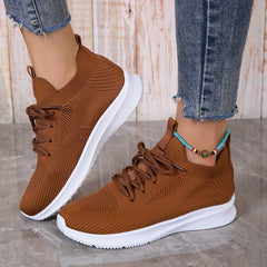 Women's Knit Platform Sneakers Lace Up Outdoor Shoes Lightweight Walking Shoes
