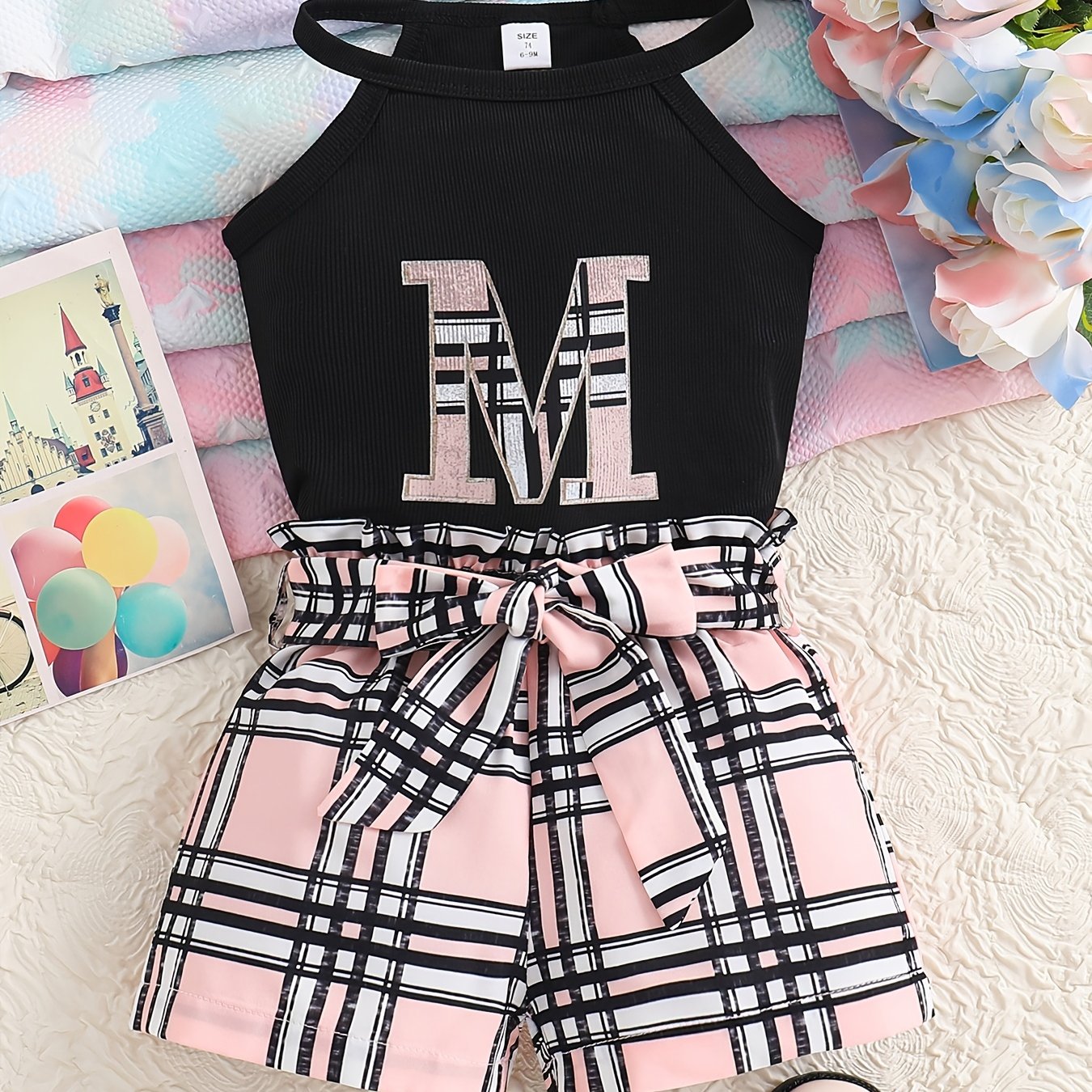 Baby Girl Plaid Pants Set Sleeveless M Vest Dress
