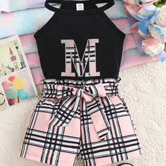 Baby Girl Plaid Pants Set Sleeveless M Vest Dress