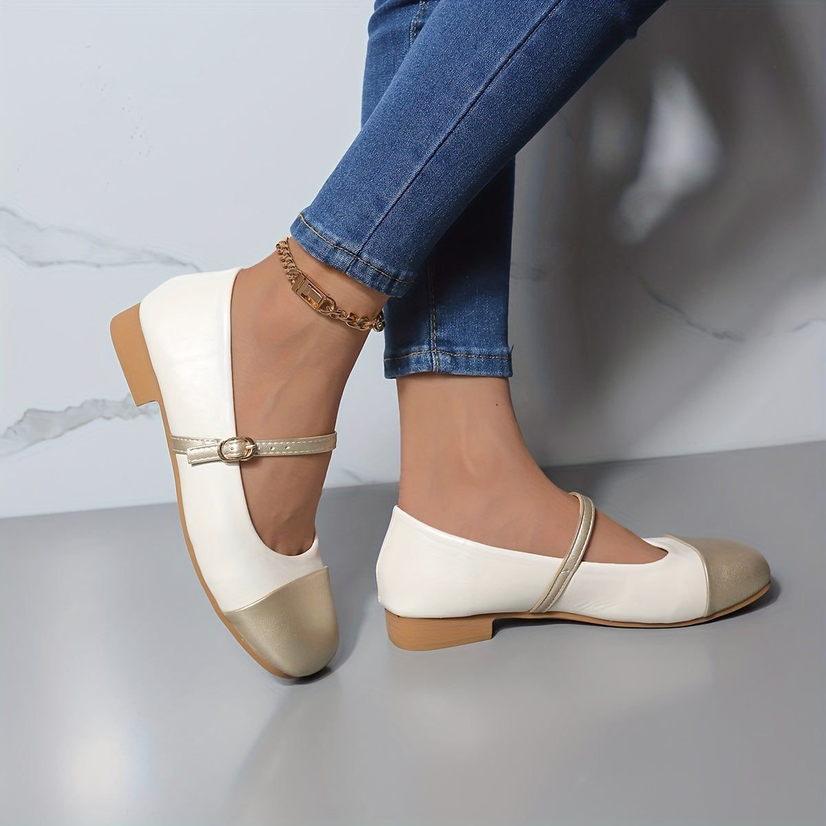 Colorblock Mary Jane Square Toe Shoes Soft Sole Flats