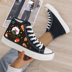 Christmas Cartoon Print Plush Lined Thermal Chunky Canvas Sneakers