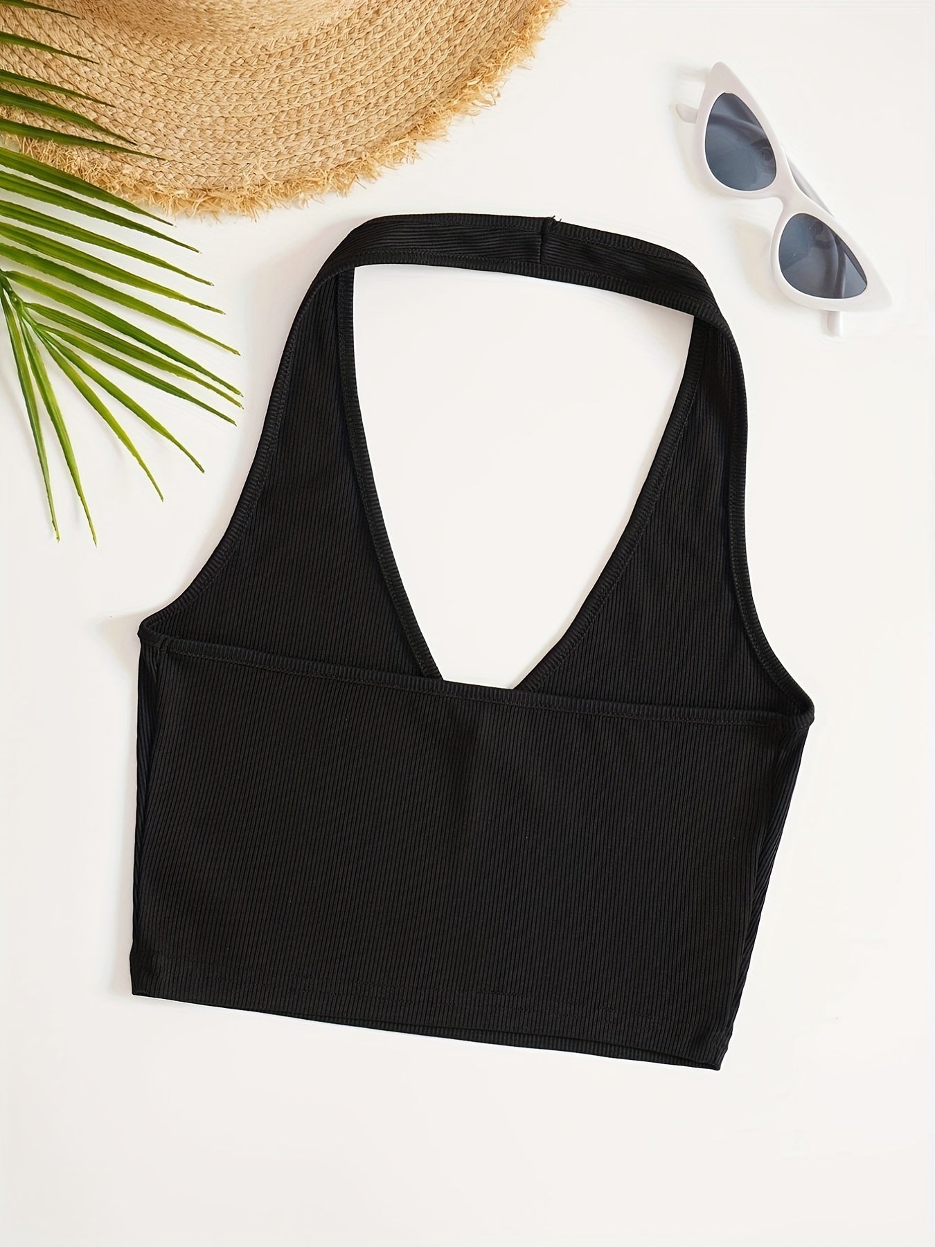 Ribbed Halter Neck Camisole Women's Vest Top