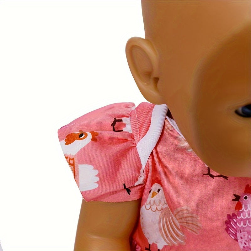 Pink Animal Print Dress for 17-18 Inch Dolls - Chicken & Hen Pattern