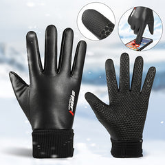 Waterproof PU Leather Cycling Gloves Winter Warm Sports Gloves