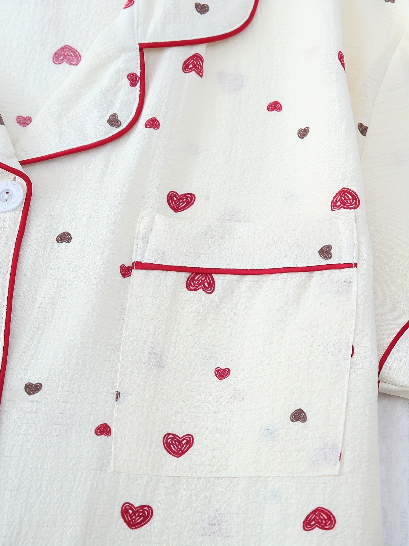 Heart Print Pajamas Set Short Sleeve Buttons Top & Shorts