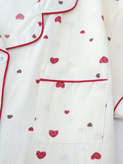 Heart Print Pajamas Set Short Sleeve Buttons Top & Shorts