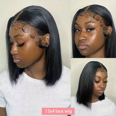 Short Straight Bob Wig 100% Human Hair Glueless 13X4 HD Transparent Lace Front W