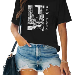 York Letter Print T Shirt Graphic Tee Women's Tee Crew Neck T shirt